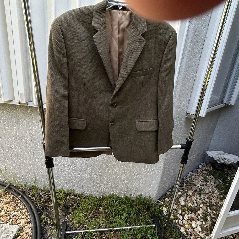 Lauren Ralph Lauren 100% Wool Brown Micro Houndstooth Blazer 44s